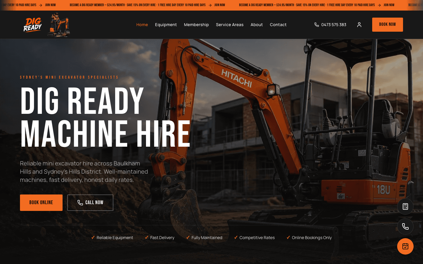 Dig Ready, Excavation / Equipment Hire website